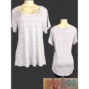 LuLaRoe Classic T Shirt Womens Grey Purple Pink  Striped Scoop Neck T-Shirt L